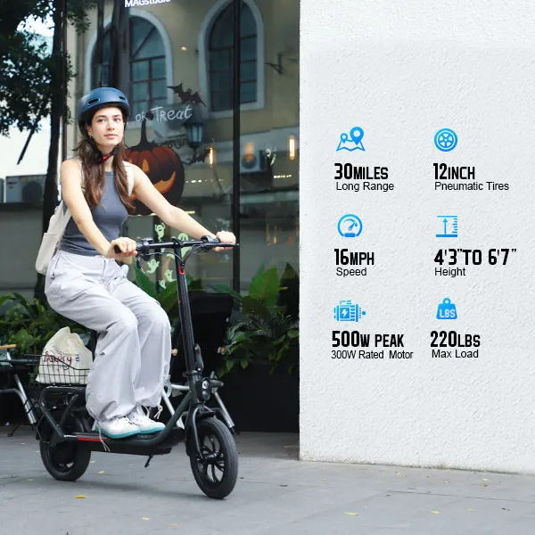 SISIGAD Adults Electric Scooter 12 Tires Peak 500W Motor 45km Long Range Electric Folding Scooter for Commuting with Rear Rack
