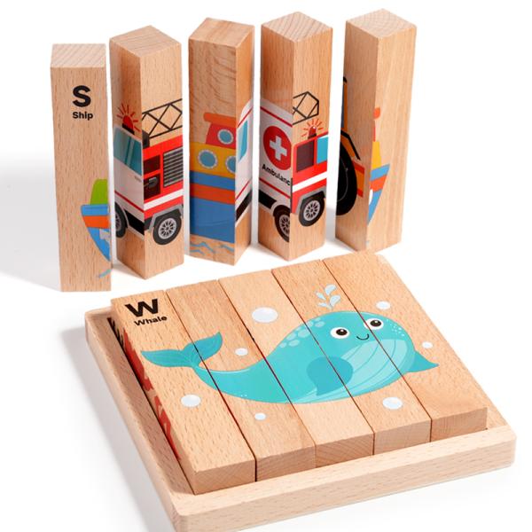 New Wooden Montessori 4 in 1 Animal Block Puzzle Toy Preschool Educational Toys Fine Motor Developmental for Baby Boys Girls