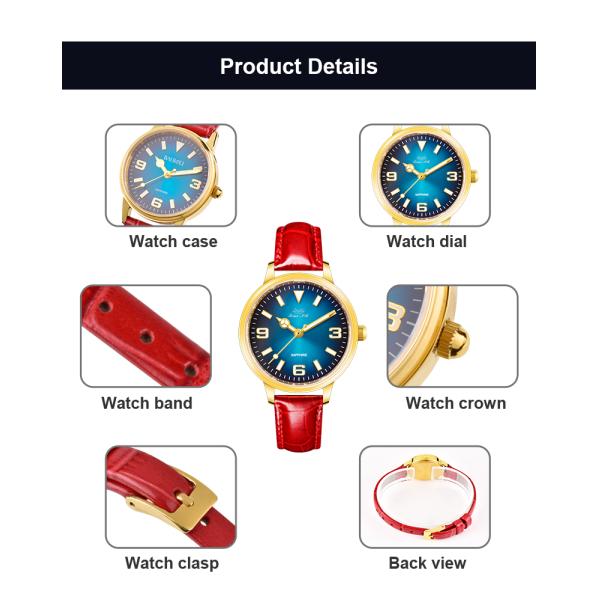 Projeto impermeável de aço inoxidável da correia de couro do relógio de quartzo do diamante 3ATM da caixa da liga da forma para mulheres