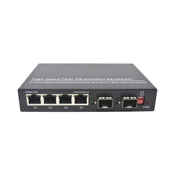 Industrial 10G Dual SFP Fiber Media Converter With 4×2.5G RJ45 Ports