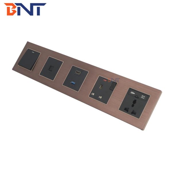 square silver aluminum panel multimedia hotel room wall socket/hotel tv media wall plate