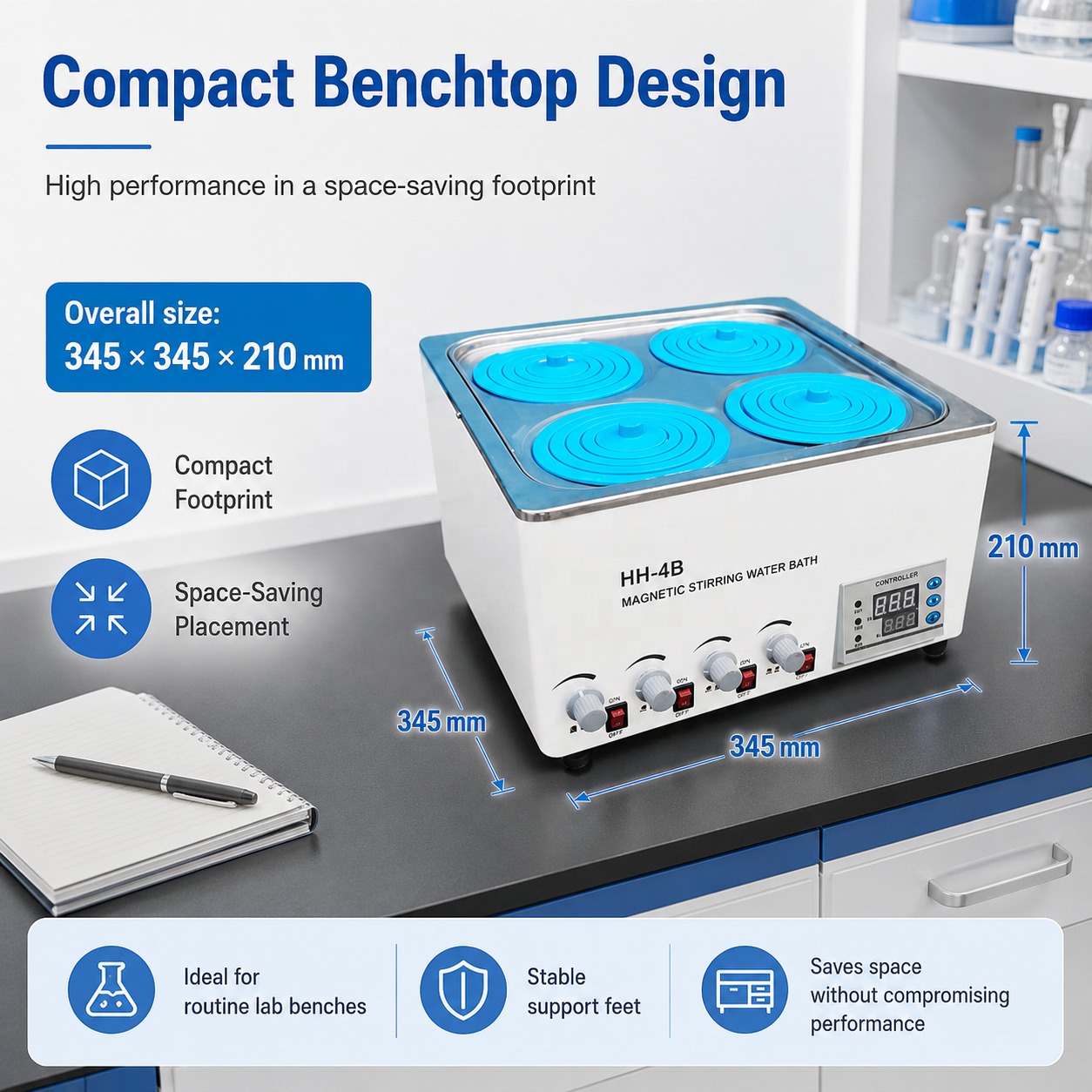 Cenlee Laboratory Constant Temperature Water Bath with 4 Independent Stirrers 800W Heating for Aquaculture Hygiene and Education
