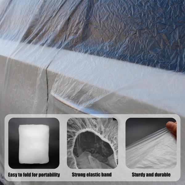 Disposable Car Covers，12.5 x 21.7ft Universal Clear Plastic Car Cover，Disposable Full Exterior Covers Elastic