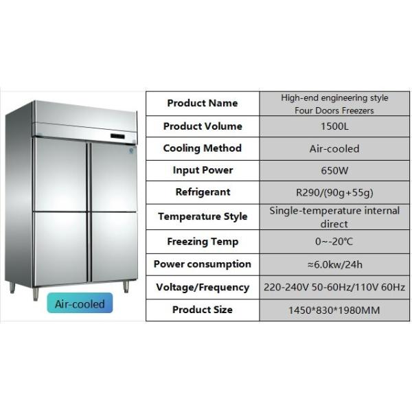 Air Cooling 4 Door Display Freezer Single Compressor Easy Maintenance