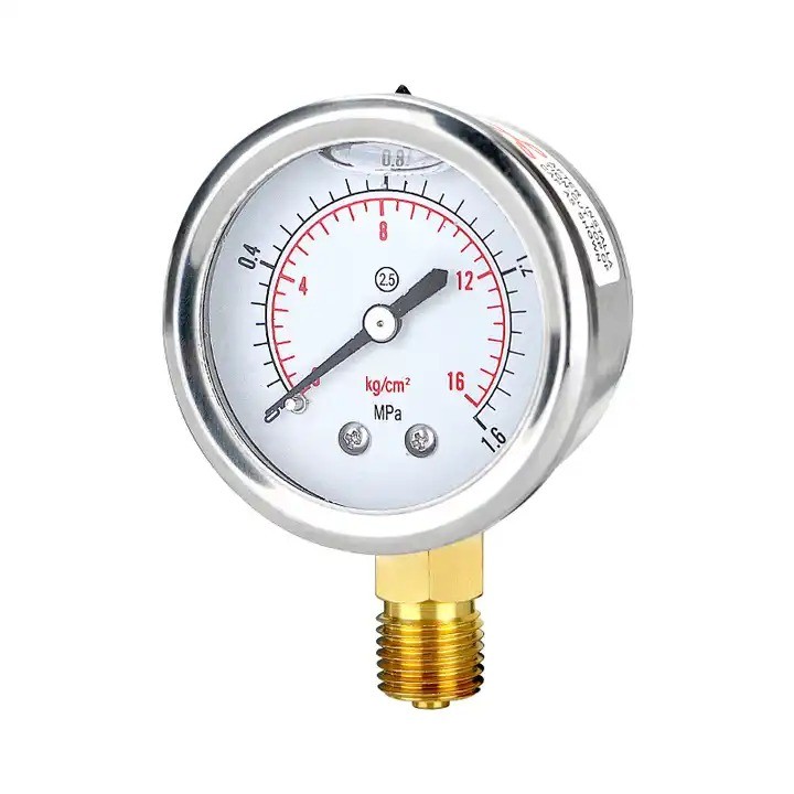 Glycerol Filled Manometer 50mm -1-600Bar Pressure Gauge For Liquid Gas with 2.5% Accuracy
