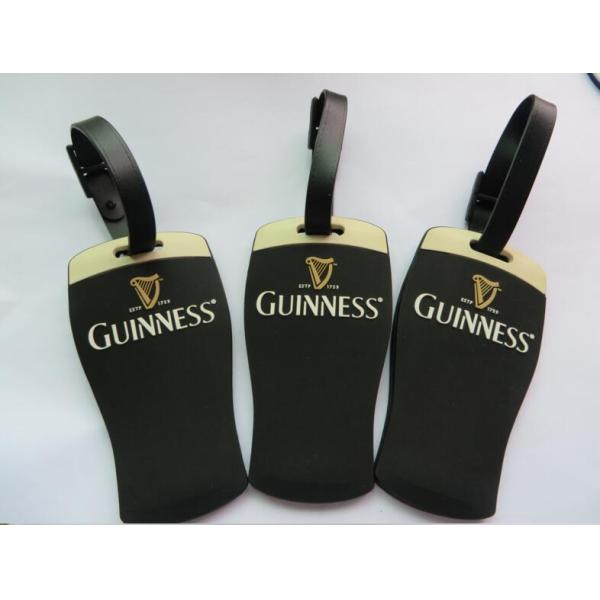 GUINNESS Custom Black Shaped Rubber PVC Luggage Tag With Brand Name Embossed Eco Friendly