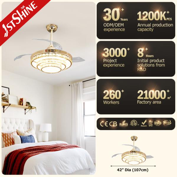 220V Cristal Retrátil Ventilador de Tecto Luz Dimmable Landelier 3 Velocidade