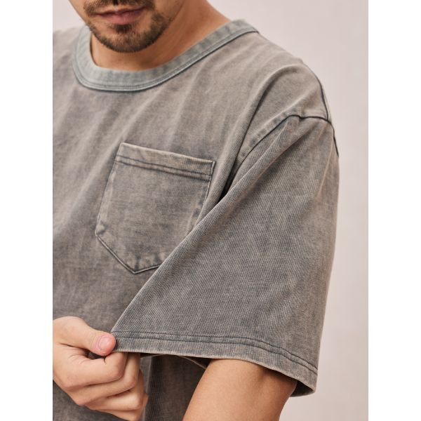 Wholesale Unisex Wash Vintage Printing Summer T Shirts Heavy Weight Black Oversize Men's T-shirt