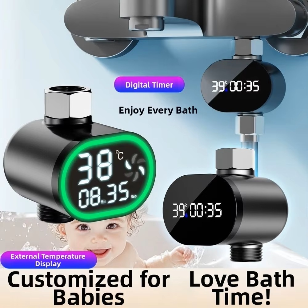 Hydro Power Baby Bath Thermometer, Universal LED Digital Display Shower Water Temperature Gauge