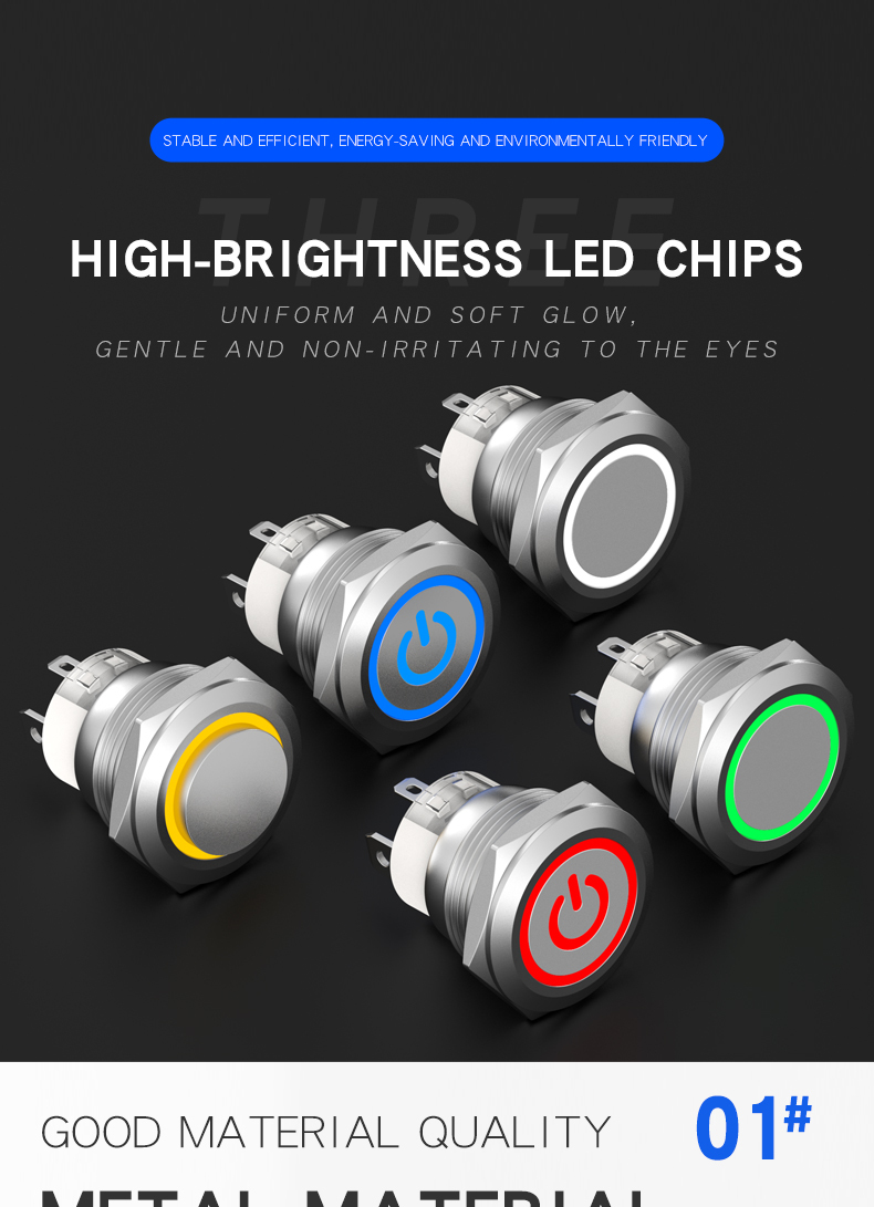 Metal Push Button Switch, Short Type, High Current 19mm Power Button with Light, Self-Locking and Self-Reset Start-Stop Switch