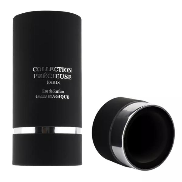 Flat Top Black Round Perfume Tube Packaging with EVA Insert Silver Stamping Cosmetic Tube Packaging