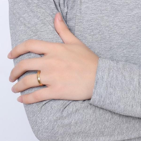 Women Men Gold Wedding Stainless Steel Rings 4mm High Polish Plain Gear Wheel Step Edges