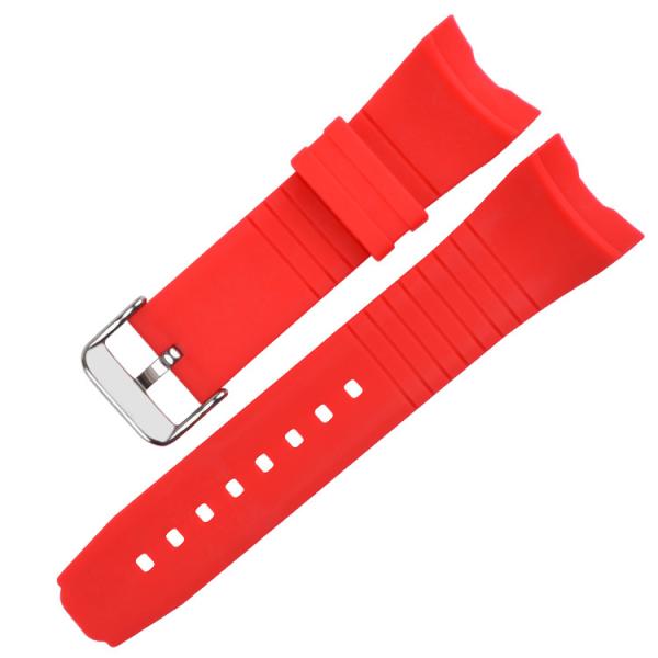 Stylish Silicone Rubber Watch Band  Red Color Curved End Wristband 24mm