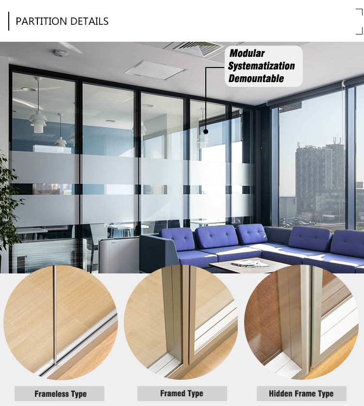 Soundproof Office Glass Partition Wall Glass Wall Partition System with Door