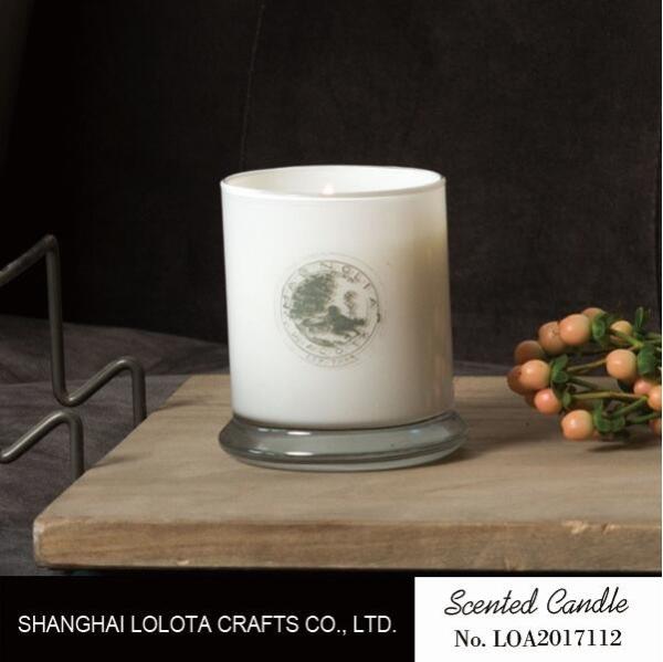 White Bottle Scented Jar Candle Pillar Shaped With Linden Flower / French Linen Fragrance