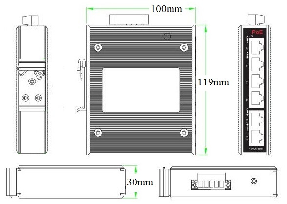 6-port Gigabit Industrial PoE Switch with 30W per Port and DIN Rail Mountable