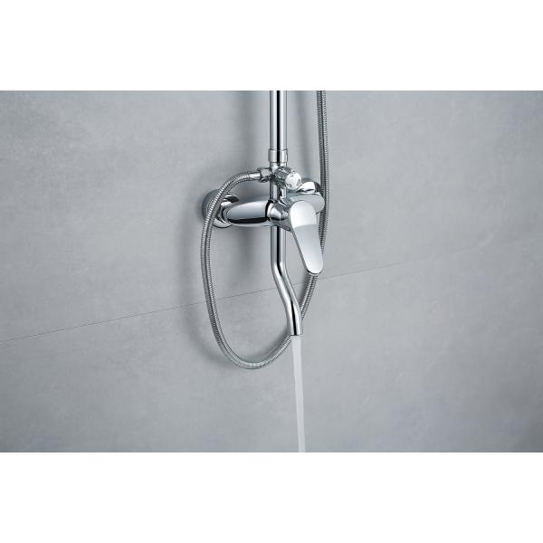 Chrome Surface Finishing Modern Brass Round Pipe Rain Shower Head Bathroom Shower Set