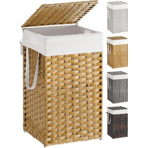 Laundry Hamper With Lid, 23.8 Gallon (90 L) Synthetic Rattan Clothes Laundry Basket With Lid And Handles, Foldable, Removable Liner, Goose Yellow
