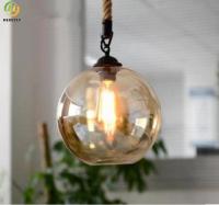 Pingente de vidro redondo 85V luz clássica latão industrial corda de cânhamo retrô vintage E27 led âmbar