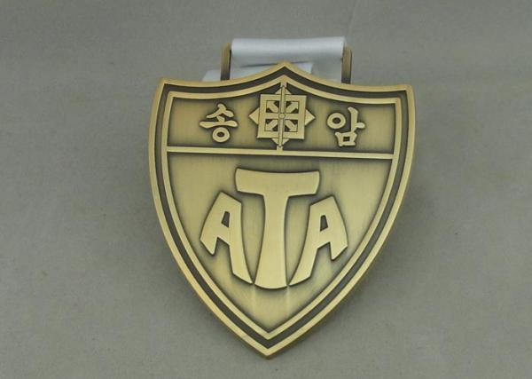 Antique Gold Die Cast  Medals , Heat Transfer Printing Ribbon Pin Badge