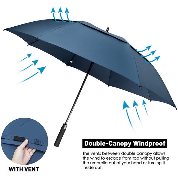Custom Logo Large Double Canopy Vented Windproof Golf Umbrella for Back to School
