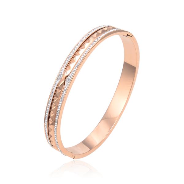 18k Gold Welt Womens Stainless Steel Bracelet Rhombus Inlaid Rhinestone Bangle