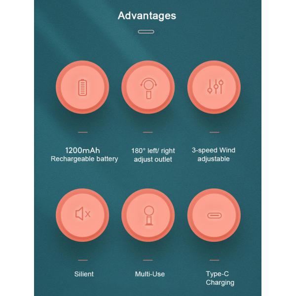 Bladeless портативное вращение 180 градусов вентилятора 10hours USB Handheld на открытом воздухе охлаждая