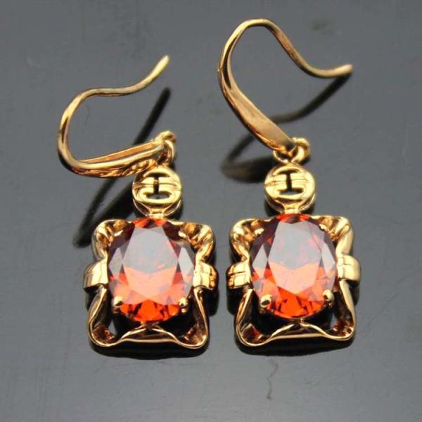 Fine Jewelry Rose Gold Plated Oval Pink Cubic Zirconia Dangle Earrings (PSJ06035)
