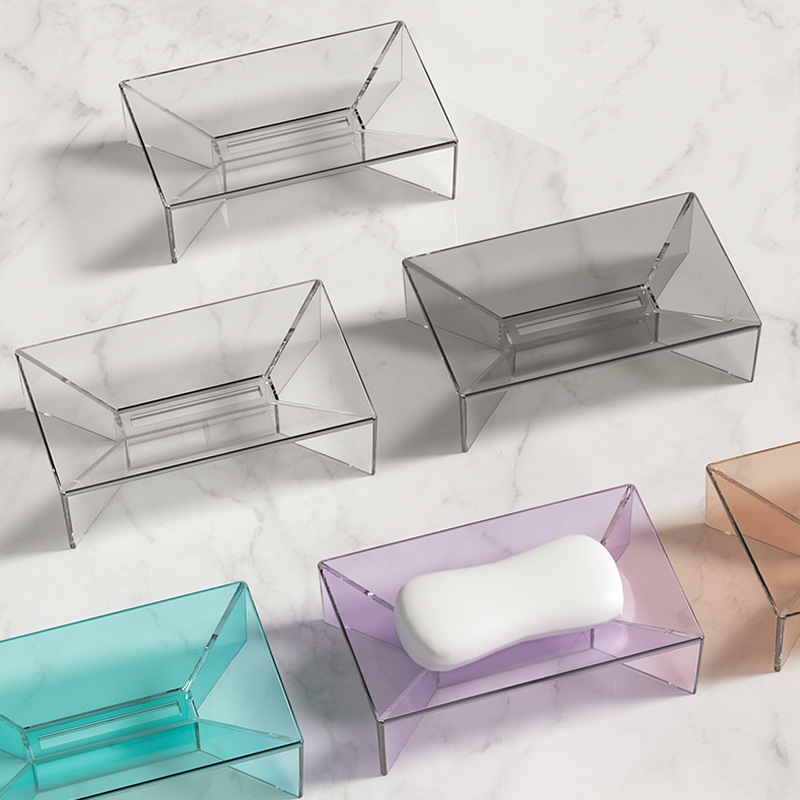New Design Portable Transparent Table Soap Rack Free Perforation Drain Storage Soap Rack for Household Bathroom Toilet
