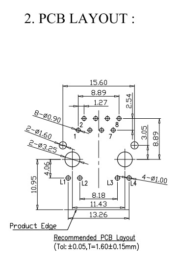 Single port 1X1 Tab-Down RJ45 with transformer 10/100Base-Tx LEDS with Side Entry ,21.1mm