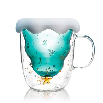 Copo de vidro da árvore 250ml do desejo do Natal, canecas de café de vidro isoladas com tampa