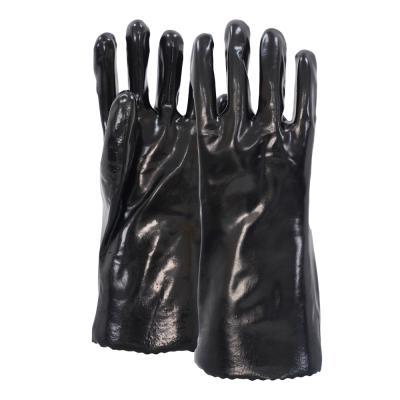 Industrial Smooth PVC Coated Chemical Gloves 35cm Long With Soft Cotton Inner