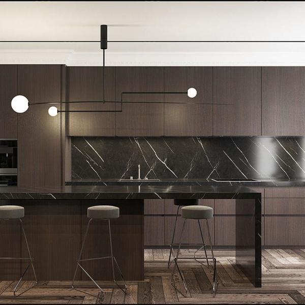 Muebles de cocina de madera maciza en el hogar incluye una encimera de superficie sólida para el salón