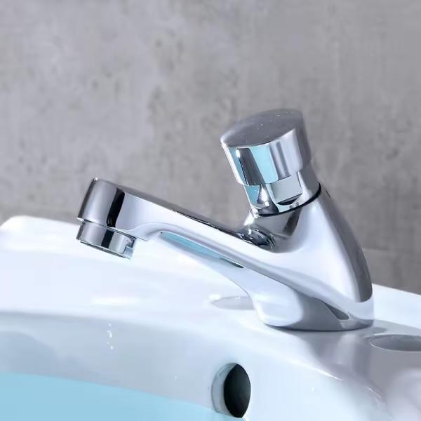 Public Washroom Water Saving Faucet Durable Brass Automatic Push Button Cold Faucet