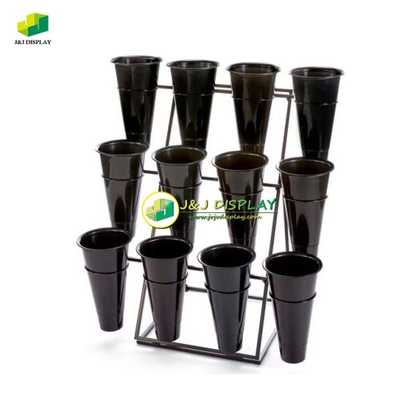 4 Layers Wire Metal Rack Flower Bucket Stand with 16 Buckets