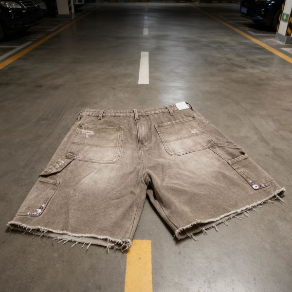 Manufacturer Custom Y2k Straight Jorts Streetwear Shorts Vintage Ripped Denim Distressed Rhinestone Cargo Summer Jeans Pants