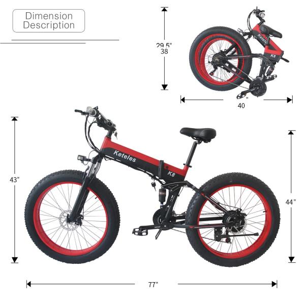 Keteles K8 26x4.0 inch Fat Tire Folding E-Bike 1000W Motor 13AH Lithium Battery 21-Speed Electric Bike Drop Shipping Available