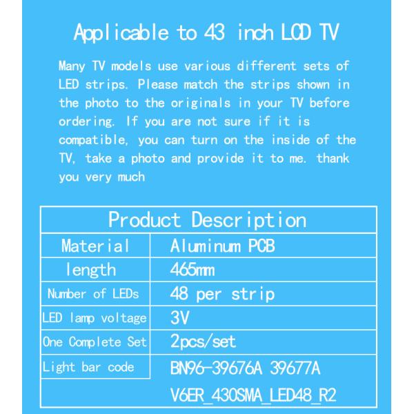 V6ER_430SMA_LED48_R2 Samsung TV Backlight UN43KU7500 UN43KU7000 UE43KU6655 BN96-39676A