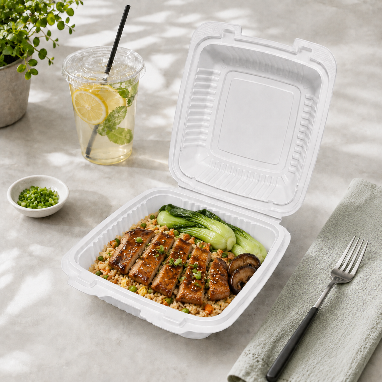 SC-81 Large Square PP Clamshell Takeout Containers for Full Meal Packaging