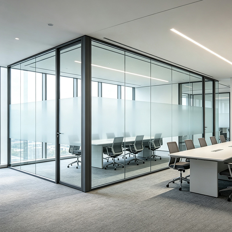 Soundproof Transparent Glass Office Partition Wall with Customized Size Modular Office Space Divider