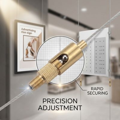 Adjustable Bottom Exit Cable Gripper Brass Loop for Signage Display Hanging System