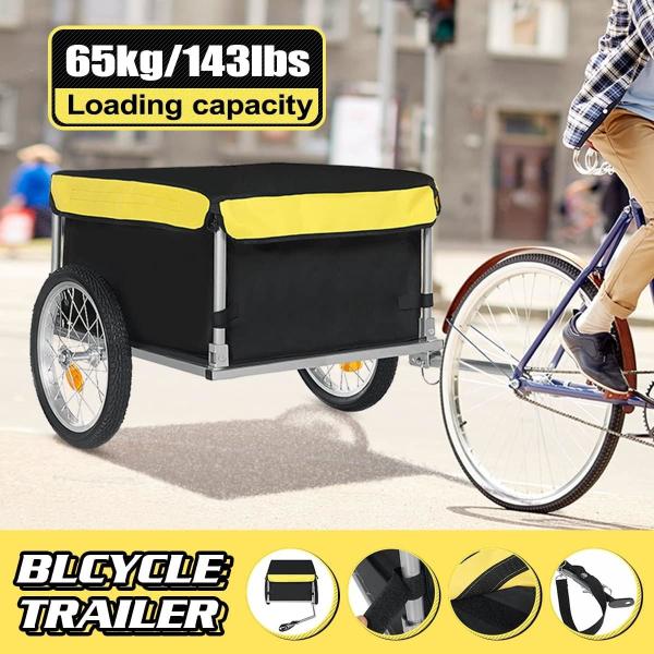 Bike Trailer Cargo Foldable Max Load, 2x16'' Inflatable Wheels, Aluminum Bicycle Cargo Trailer w/Hitch, for Lugg