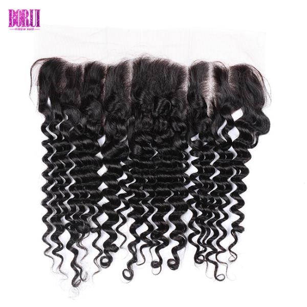 Indian Remy Deep Wave Hair , 13*4 Pre Plucked Lace Frontal Bleached Knots