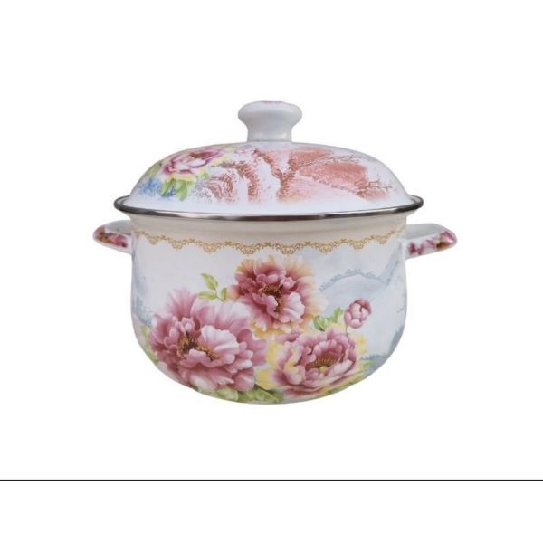 Customized Size Enamel Casserole Pot 18cm To 26cm Turkish Style Romantic Full Flowers