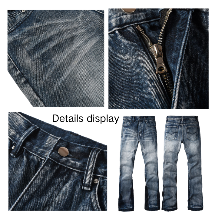Flare Patchwork Denim Jeans Mid Rise Streetwear Denim Pants With Whisker Detailing