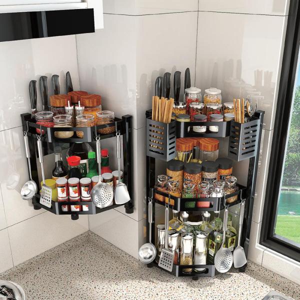 Black Kitchen Storage Shelves 2 Tier Corner Bathroom Countertop Organizer