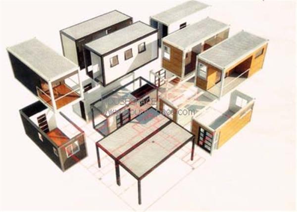 Duas casas modulares modernas de aço do recipiente da história