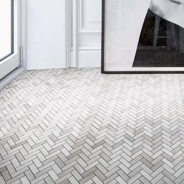 Hexagon Inlay Bianco Carrara White Grey Cream Broken Wood Marble Onyx Waterjet Floor Tiles