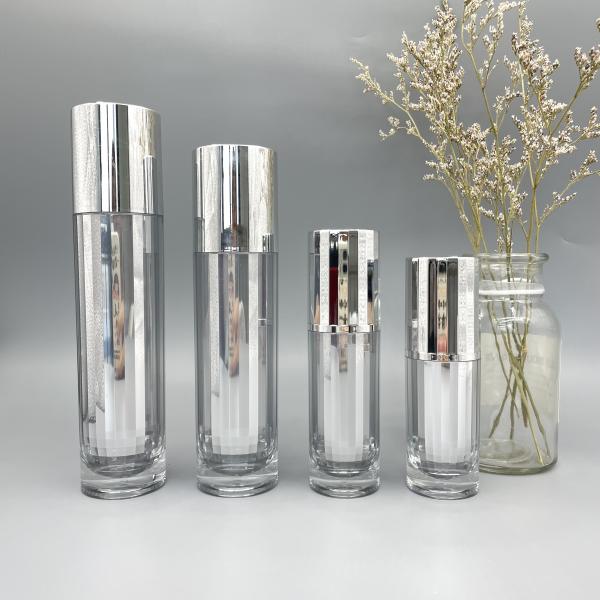 High End Cosmetic Pump Bottle Skincare Packaging 30ml Metallized