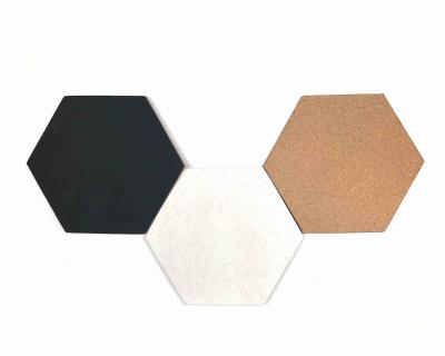 Hexágono Cork Board Wall Tiles Durability de 3 blocos branco e preto